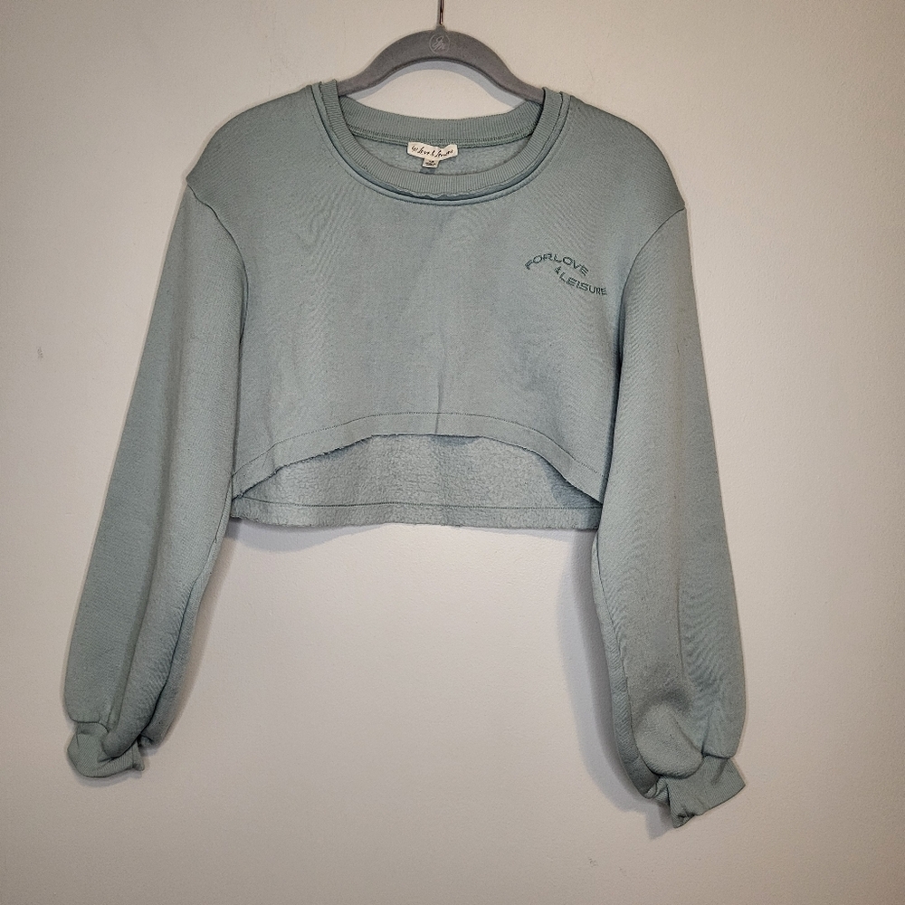 For Love & Lemons Cropped Sweatshirt | Size XS | 100% Cotton French Terry Sage